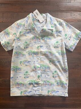 Janie and Jack Short-Sleeve Tropical Print Shirt in Light Blue + Green NWT Sz 7